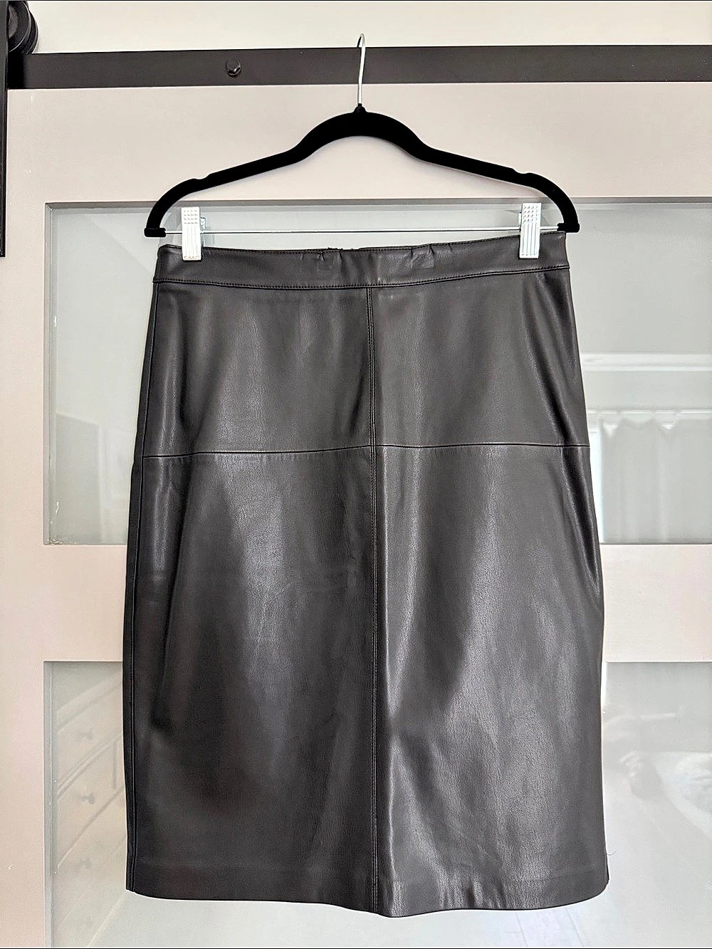 Mango Faux Leather Midi Pencil Skirt Black Size Medium
